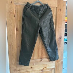 Olive Green Pleather Ankle Pants - size S